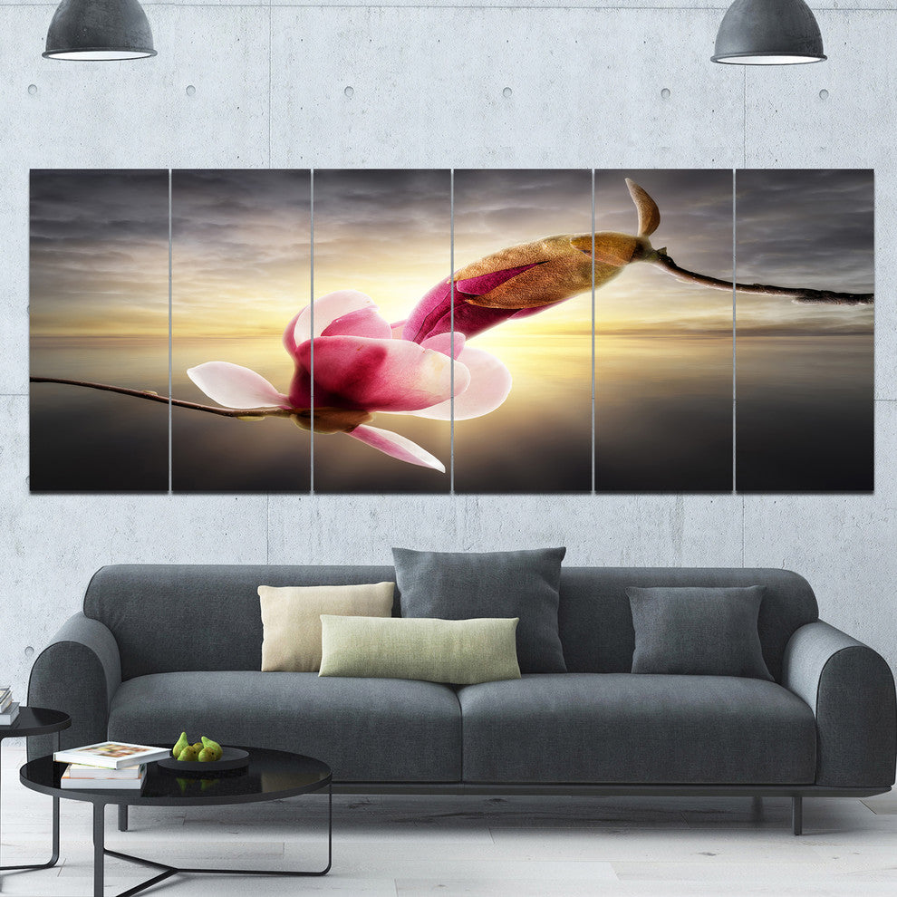 Beautiful Magnolia Flowers, Floral Canvas Art Print, 70"x28", 6 Panels