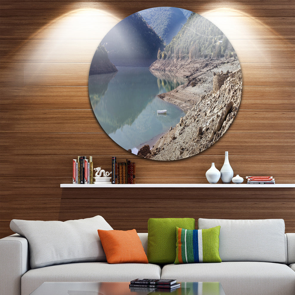 Majestic Mountain Lake Panorama, Landscape Round Wall Art, 36"