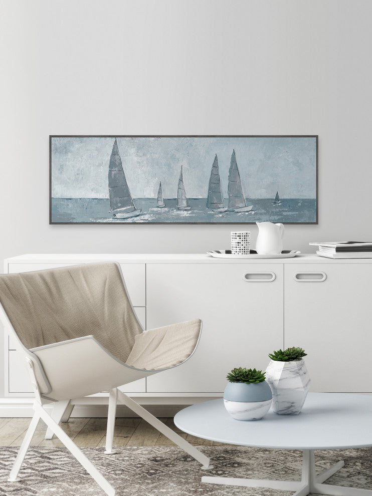 "Racing Sails" Floater Framed Painting Print on Canvas, 30x10