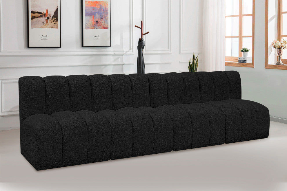 Arc Boucle Fabric Upholstered 4-Pc. Modular Sofa, Black