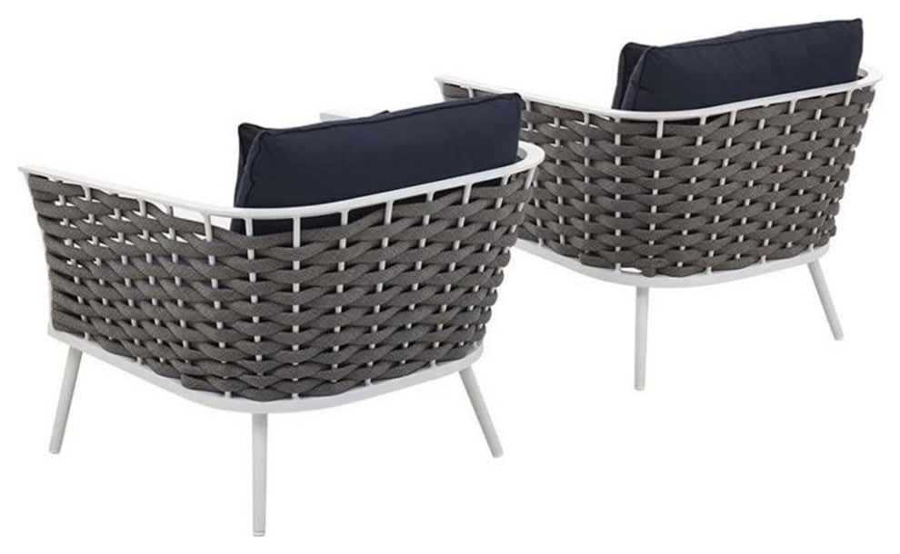 Stance Armchair Outdoor Patio Aluminum Set of 2, White Navy
