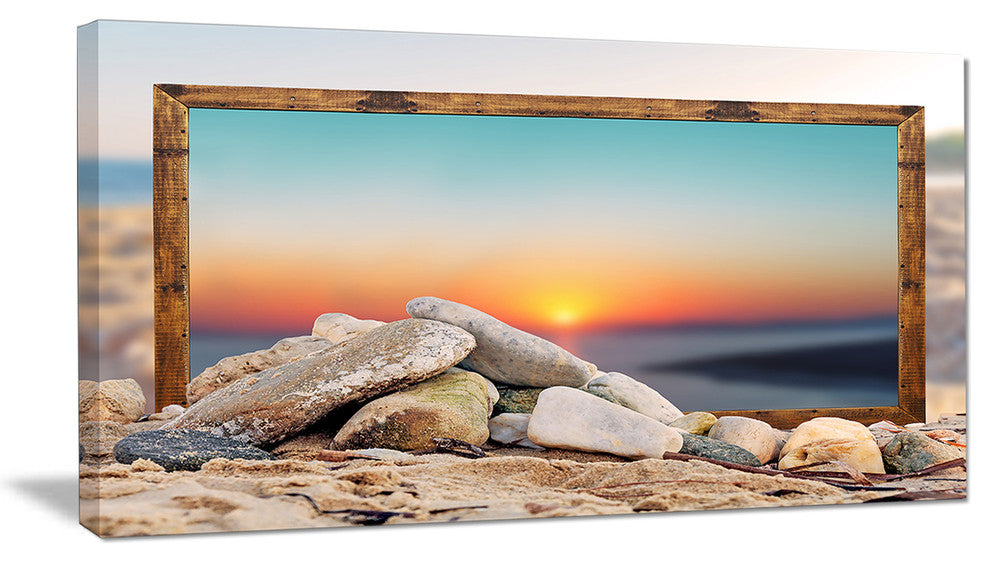 "Framed Blurred Beach" Seashore Art Canvas Print, 32"x16"
