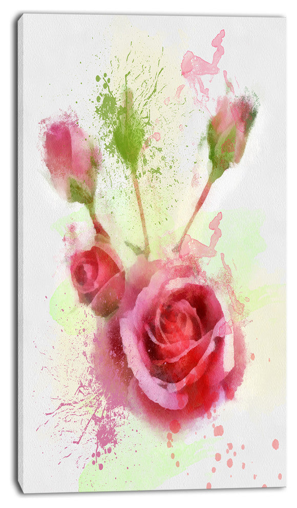 Bloomy and Budding Red Roses, Floral Canvas Art Print, 16"x32"