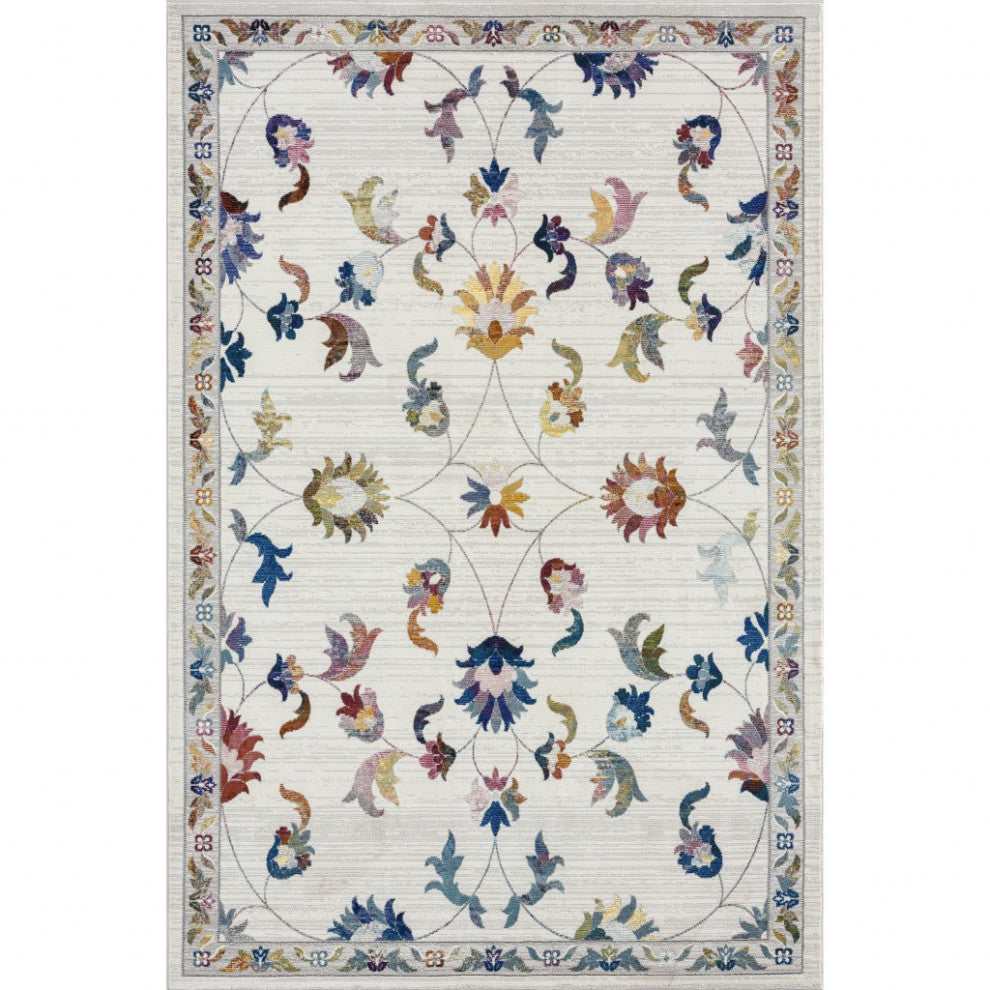5" x 8" Ivory Jacobean Pattern Area Rug