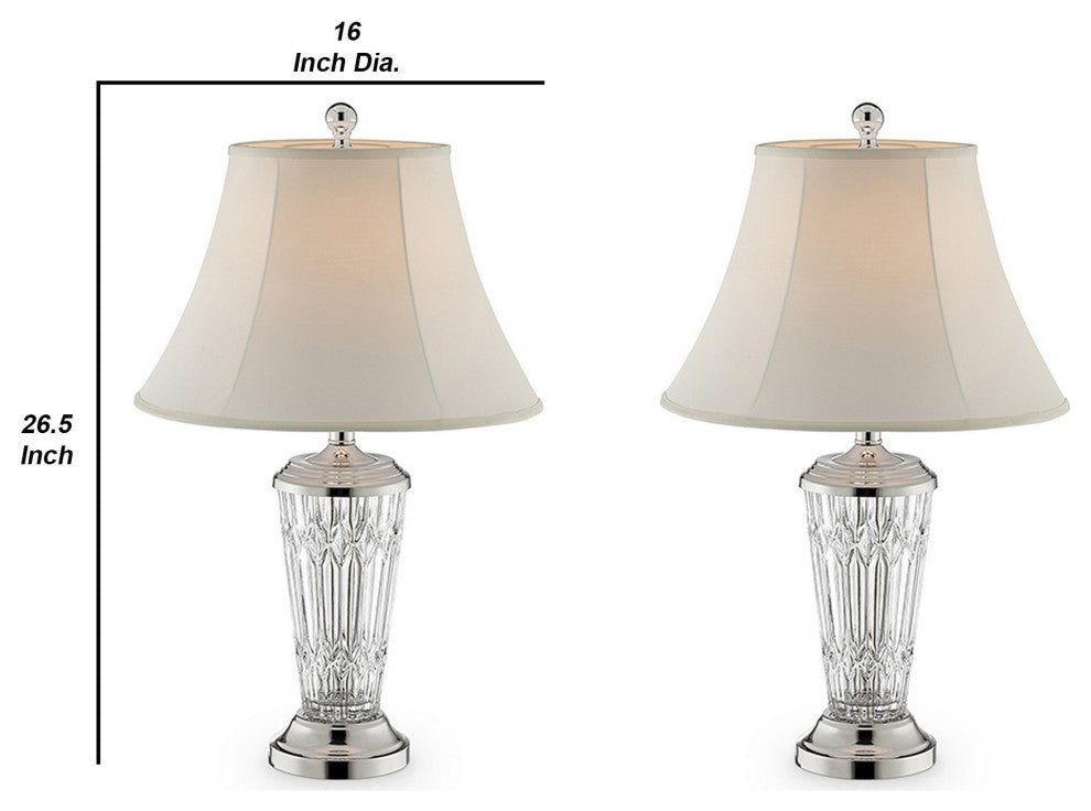 Benzara BM240443 Table Lamp With Semi Fluted Glass Base, Set of 2, Off White