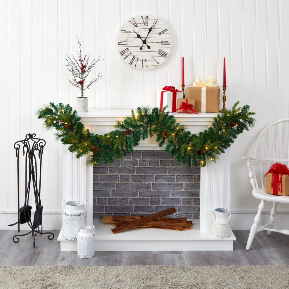 6' Mixed Pine and Pinecone Artificial Garland With 35 Clear LED Lights