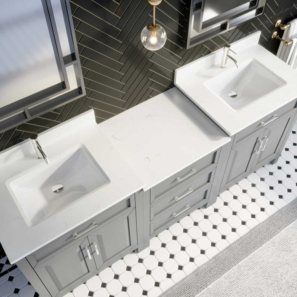 Terrence 84" Vanity with Power Bar and Drawer Organizer, Oxford Gray