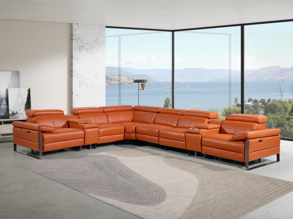 Antonio Italian Leather 8-Piece L-Shaped Power Reclining Sectional, Camel