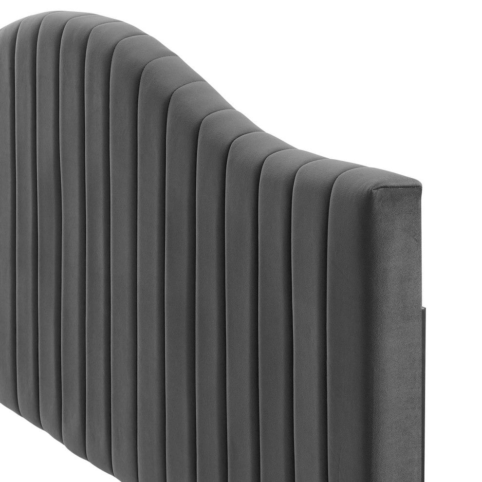 Tufted Headboard, Twin Size, Velvet, Dark Gray, Modern Contemporary