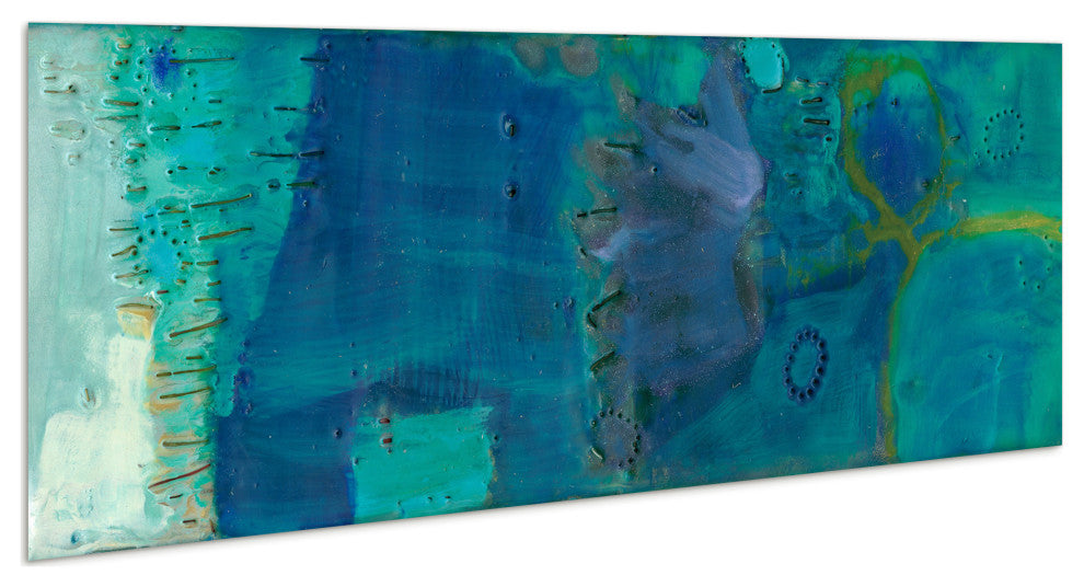 "Reedy Blue III" Abstract Wall Art Unframed Free Floating Tempered Glass 63x24