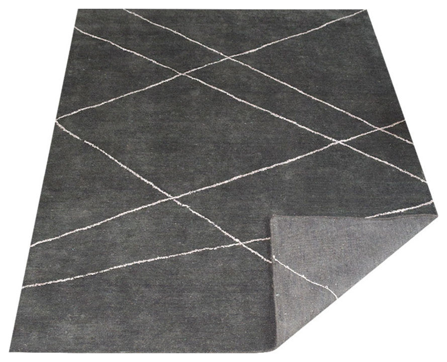 HAND KNOTTED LOOM SILK ECO-FRIENDLY AREA RUGS-Charcoal Beige Color,Geometric, [Rectangle] 5'x8'