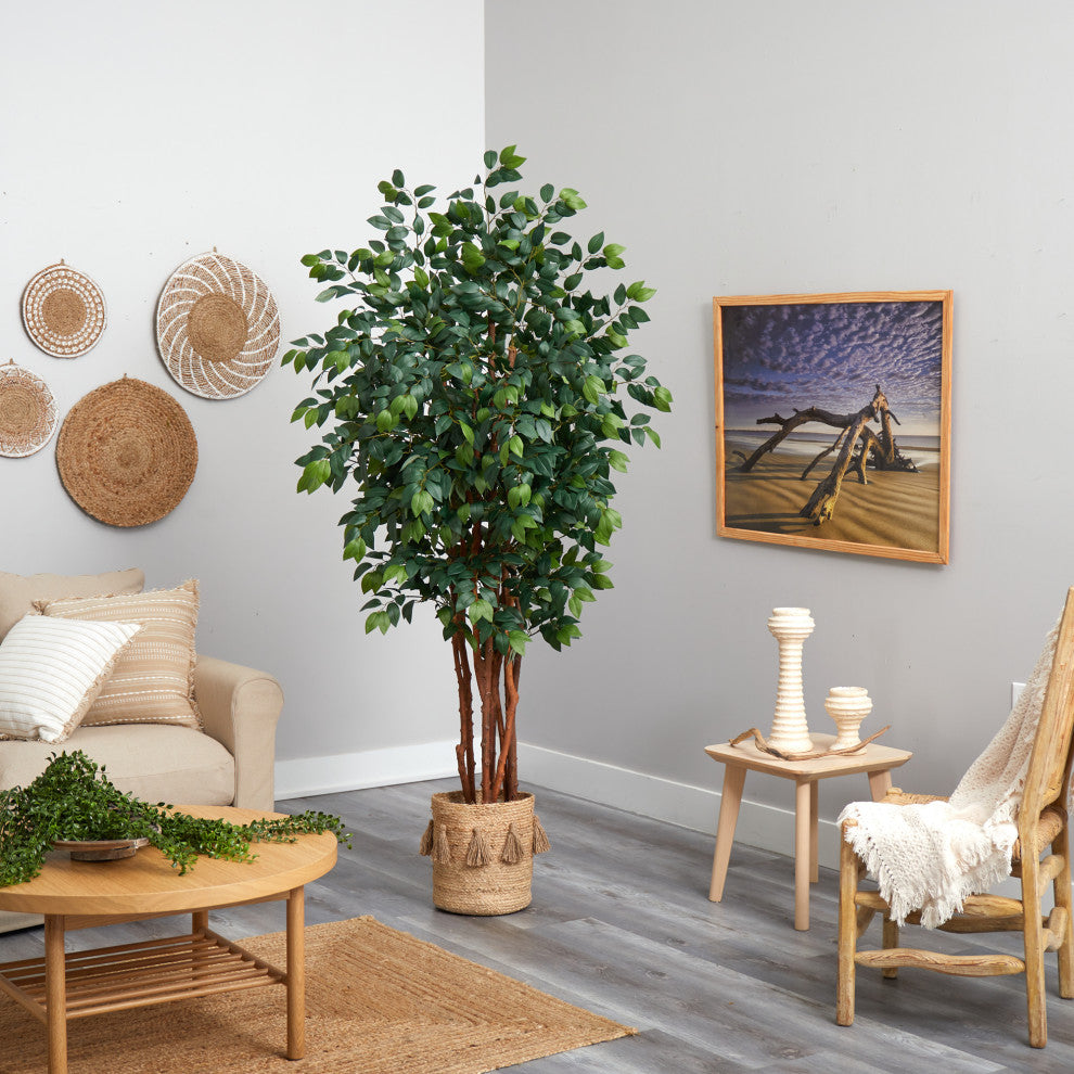 T2989 7 Sakaki Artificial Tree in Handmade Natural Jute Planter With Tassels
