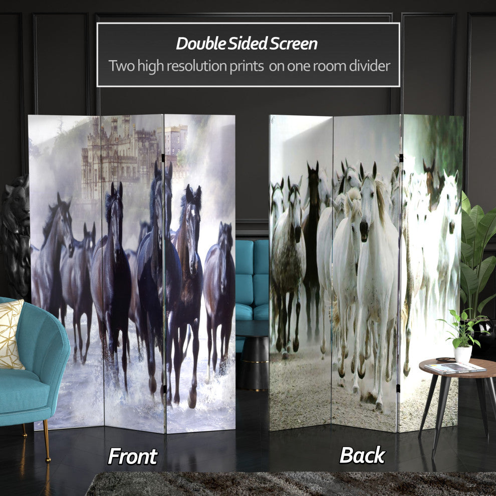 6' Tall Double Sided Horses Canvas Room Divider