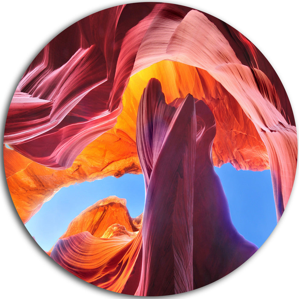 Blue Sky In Antelope Canyon, Landscape Photo Disc Metal Wall Art, 38"
