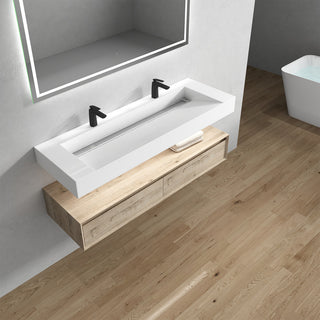 Alysa 60" Floating Bath Vanity, Acrylic Sink/Double Faucet Hole, Light Oak