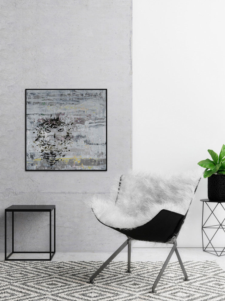 "Angry Owl" Floater Framed Painting Print on Canvas, 16"x16"