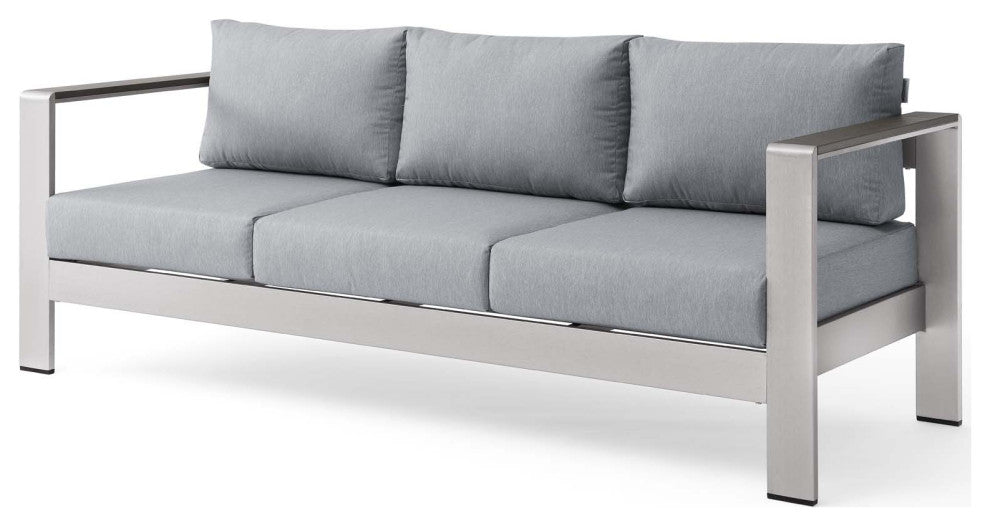 Lounge Sofa, Aluminum, Metal, Silver Gray, Modern, Outdoor Patio Bistro