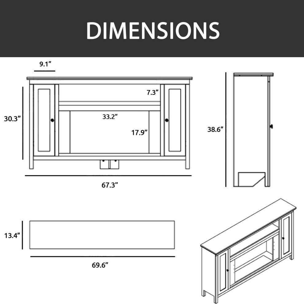 Electric Fireplace TV Stand and Color-Changing LED Heater Insert, White/Black