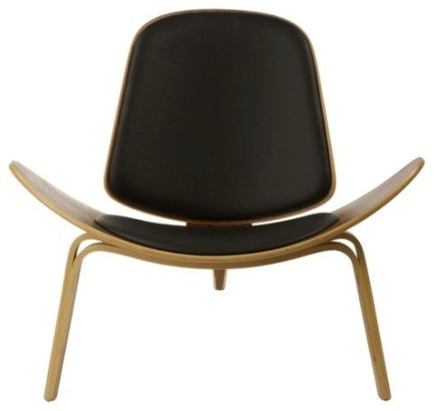 Artemis Lounge Chair by Nuevo Living, American Walnut Frame, Black Leather Pads