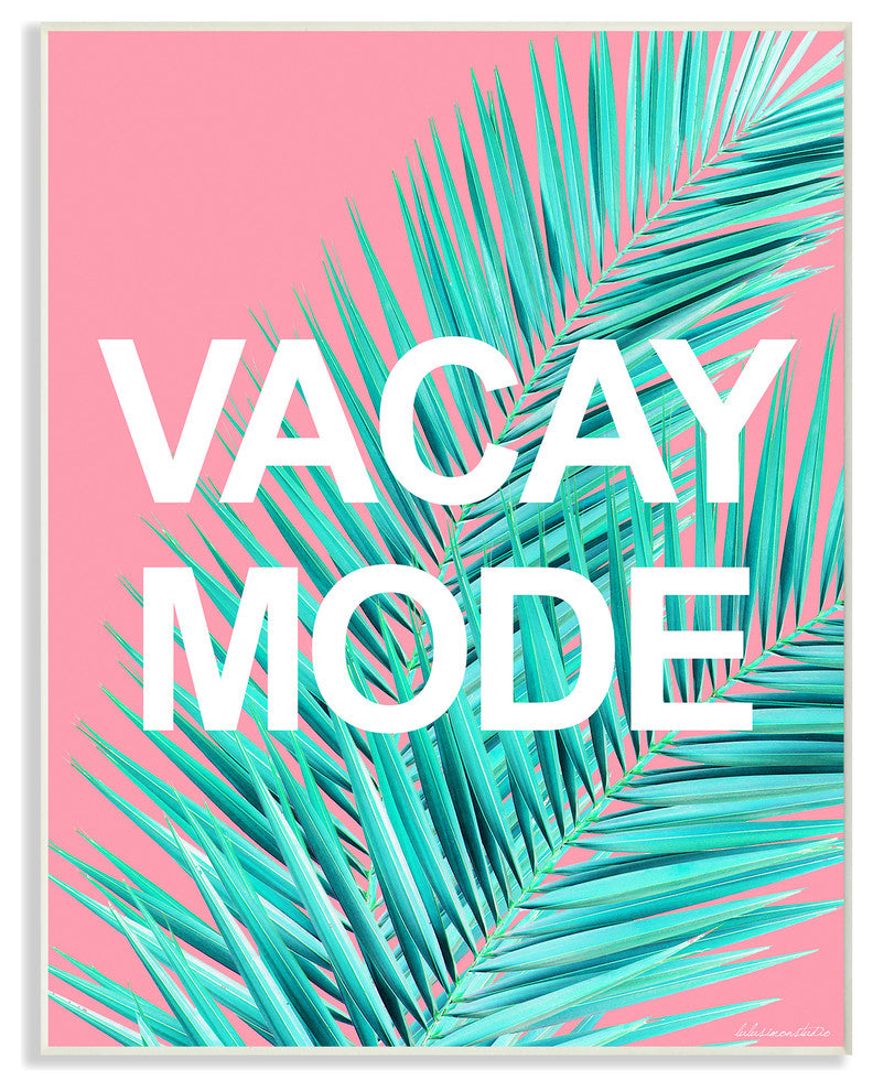 Vacay Mode Neon Palm Leaf Wall Plaque Art, 10x15