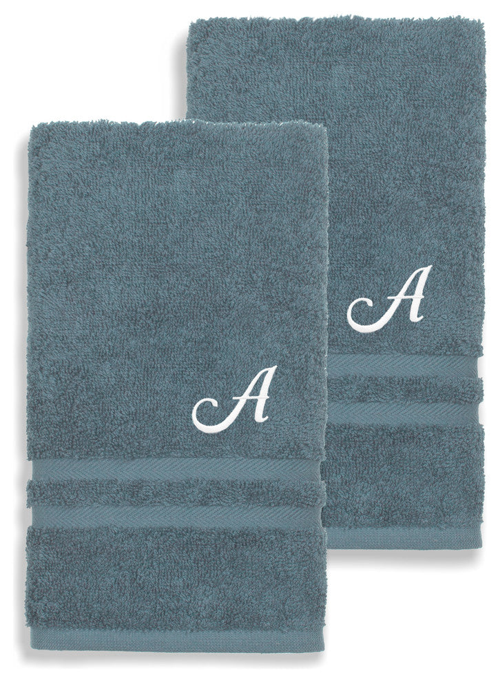 Denzi Hand Towels With Monogrammed Letter, Set of 2, A