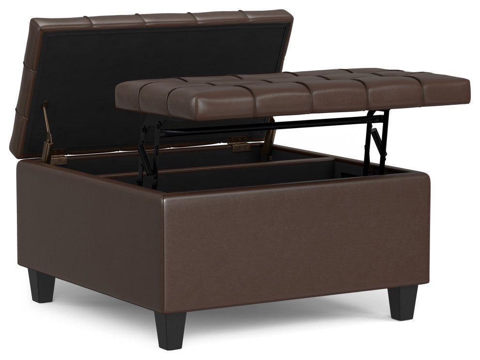 Harrison Small Square Coffee Table Storage Ottoman, Chocolate Brown