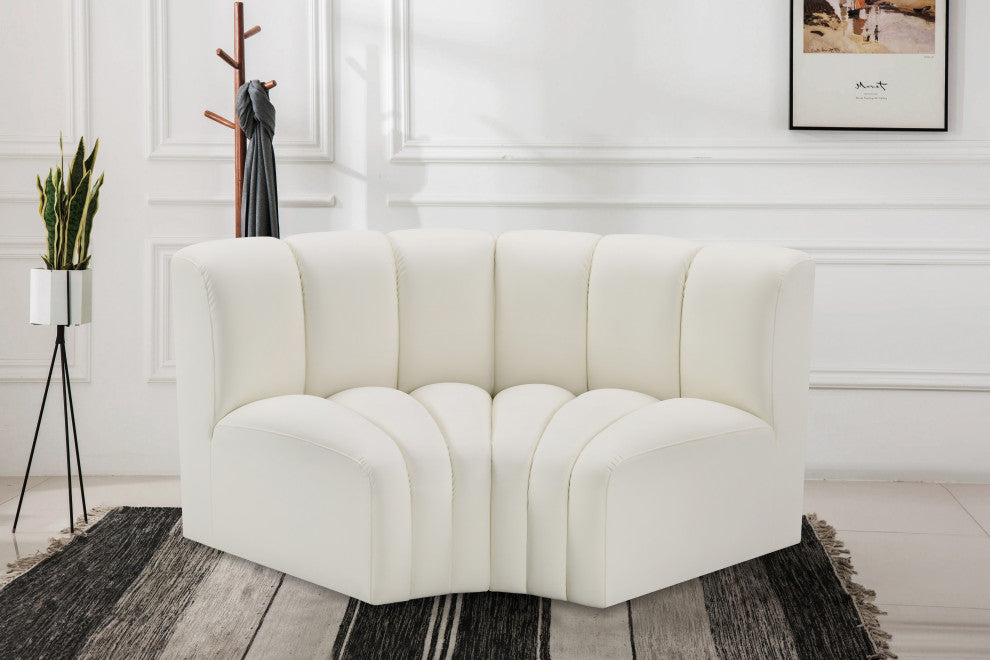 Arc Vegan Leather Upholstered 2-Pc. Inward Curved Modular Sectional, Cream