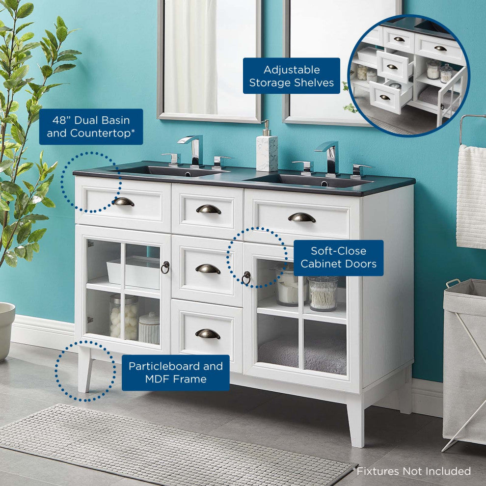 Isle 48" Double Bathroom Vanity Cabinet White Black