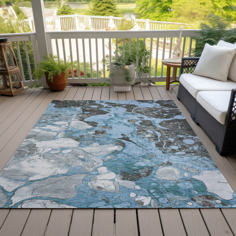 Machine Washable Indoor/Outdoor Chantille ACN1909 Blue 8' x 10' Rug