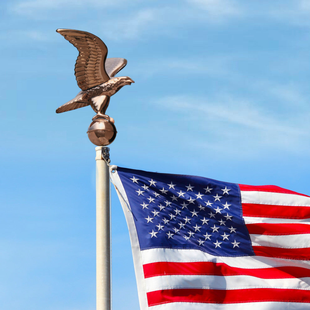 Pure Copper Eagle With Ball Flagpole Topper, 16" Wingspan, by Good Directions