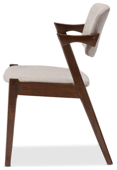 Elegant Dark Walnut Wood Gray Fabric Upholstered Dining Armchair, Set of 2