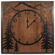 Black Iron and Stained Wood Wall Clock With Etched Tree Scene