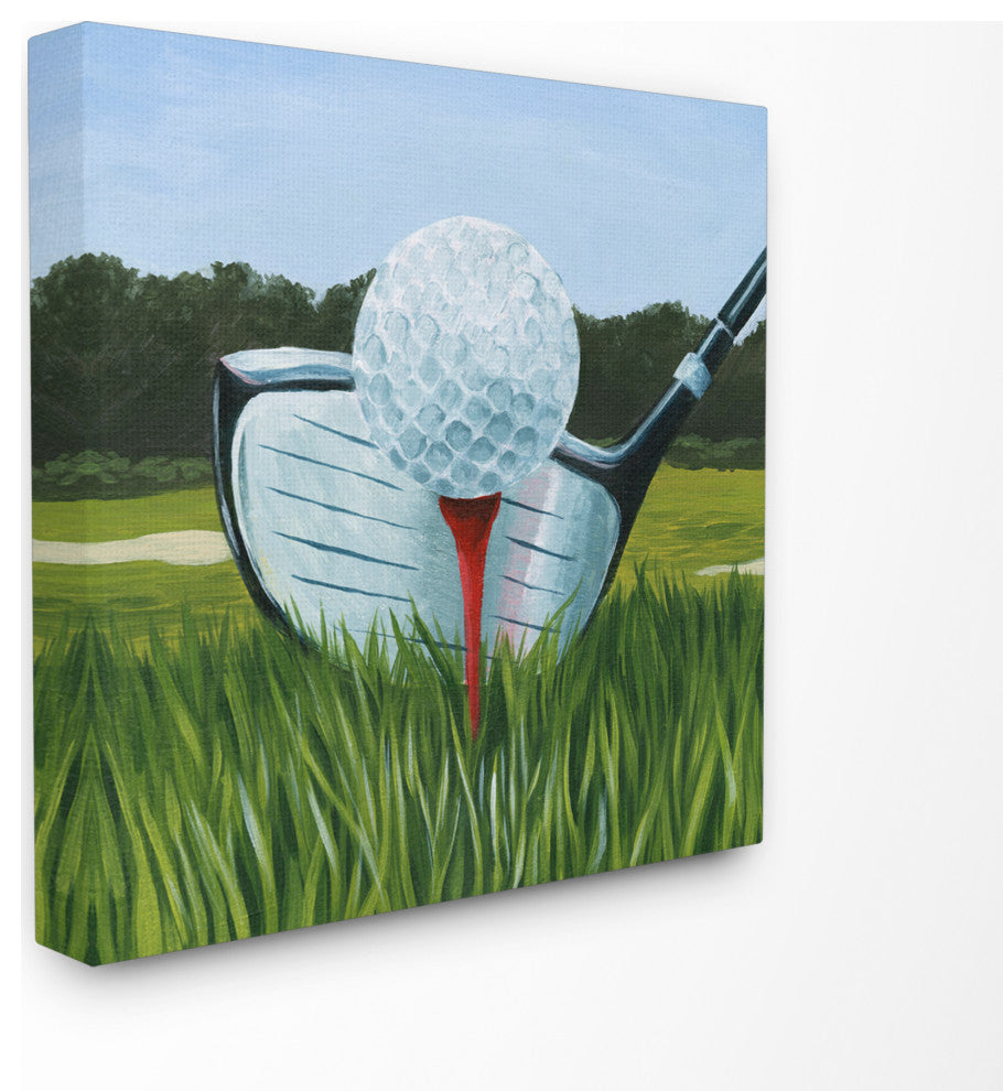Golf Tee Close Up Green Red Sports Painting, 24"x24", Canvas Art