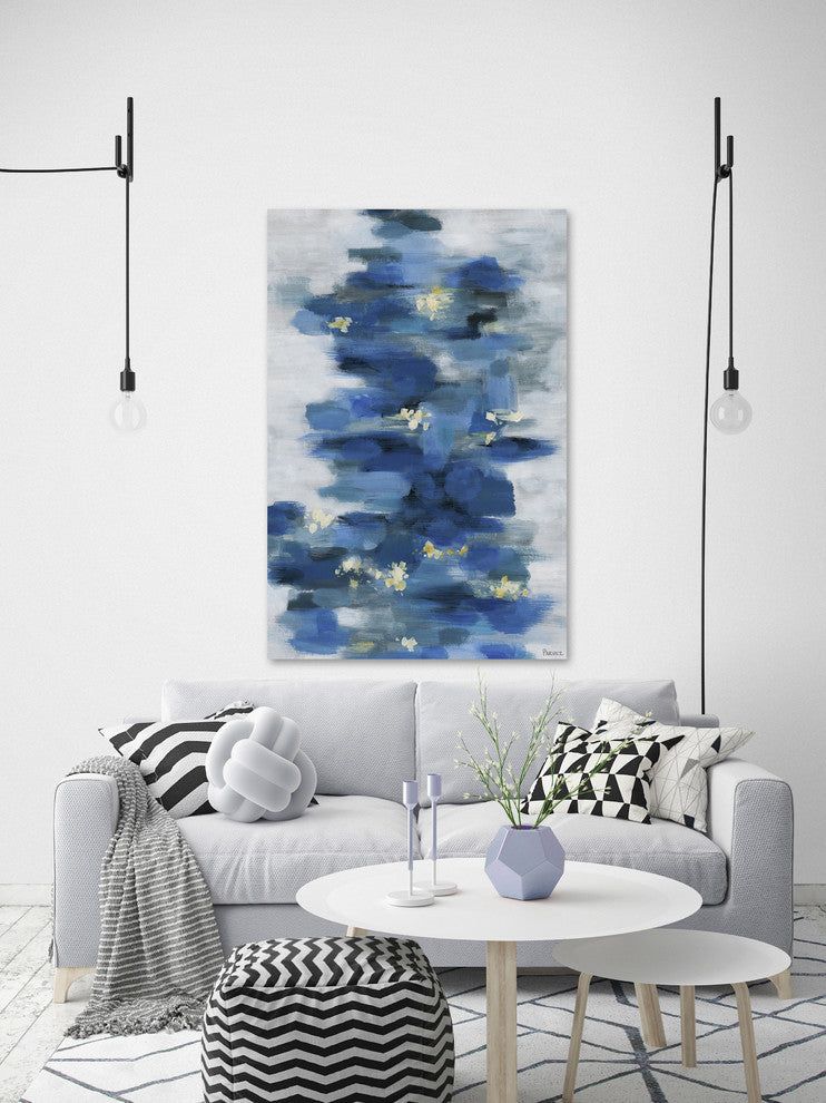 "Blurry Blue Flowers" Painting Print on Wrapped Canvas, 24"x36"