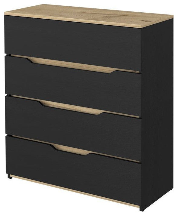 Blaine 3-Piece Bedroom Set, 2 Nightstands and Dresser, Black/Pine/Light Oak