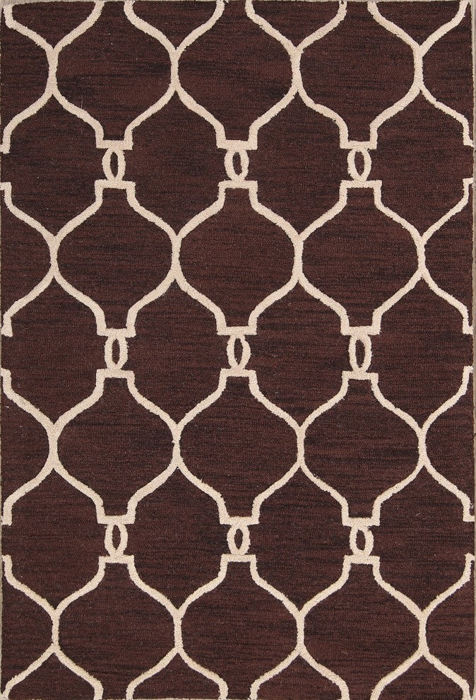 Hand-Tufted Dark Brown Trellis Oriental Wool Area Rug, 4x6''