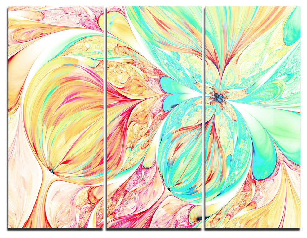 "Red Green Paper Flower" Metal Wall Art, 3 Panels, 36"x28"