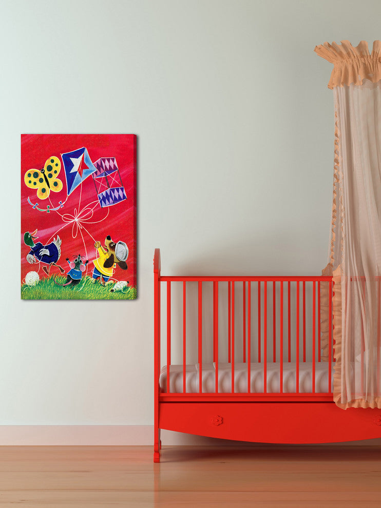 "Flying a Kite" Painting Print on Canvas by Curtis