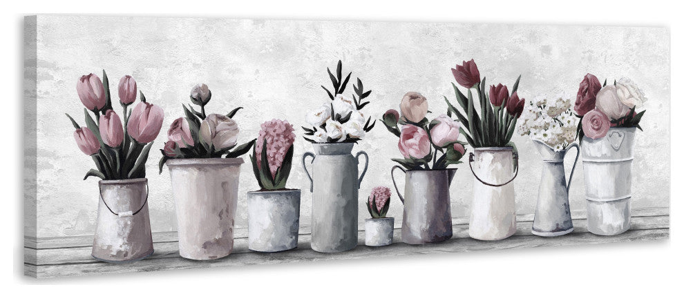 "Fresh Cut Flowers" Painting Print on Wrapped Canvas, 60"x20"
