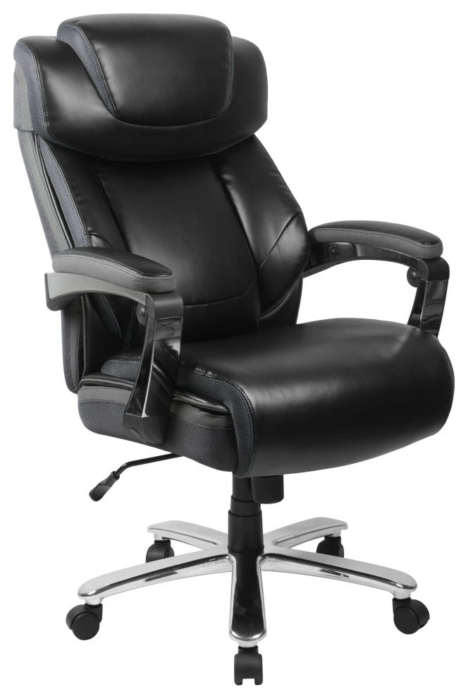 Contemporary Office Chair, Comfortable Faux Leather Seat & Padded Arms, Black