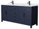 72"DBL Vanity Dark Blue, White Cult. Marble Countertop, Sinks, Black Trim