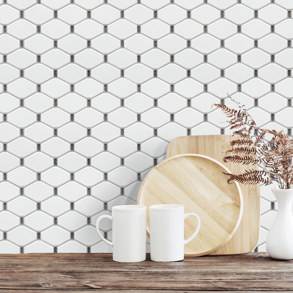 Badajoz 11.5x10.94, Honeycomb Glass Mosaic Tile, White/Brown, Sample
