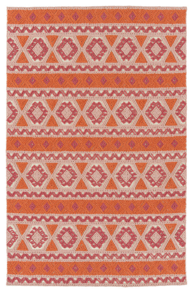 Kaleen Indoor-Outdoor Midcentury Modern Ayrlies Garden Rug, Orange, 9''x12''