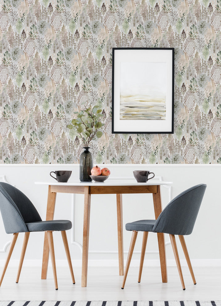 Taupe Watercolor Tree Mosaic Peel & Stick Wallpaper