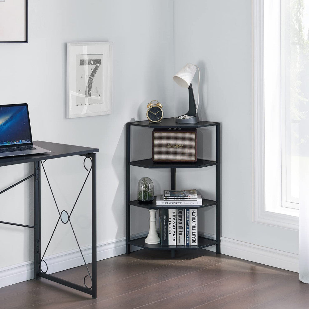 31 Inch Corner Shelf, 4-Tier Display Shelves with Metal Frame