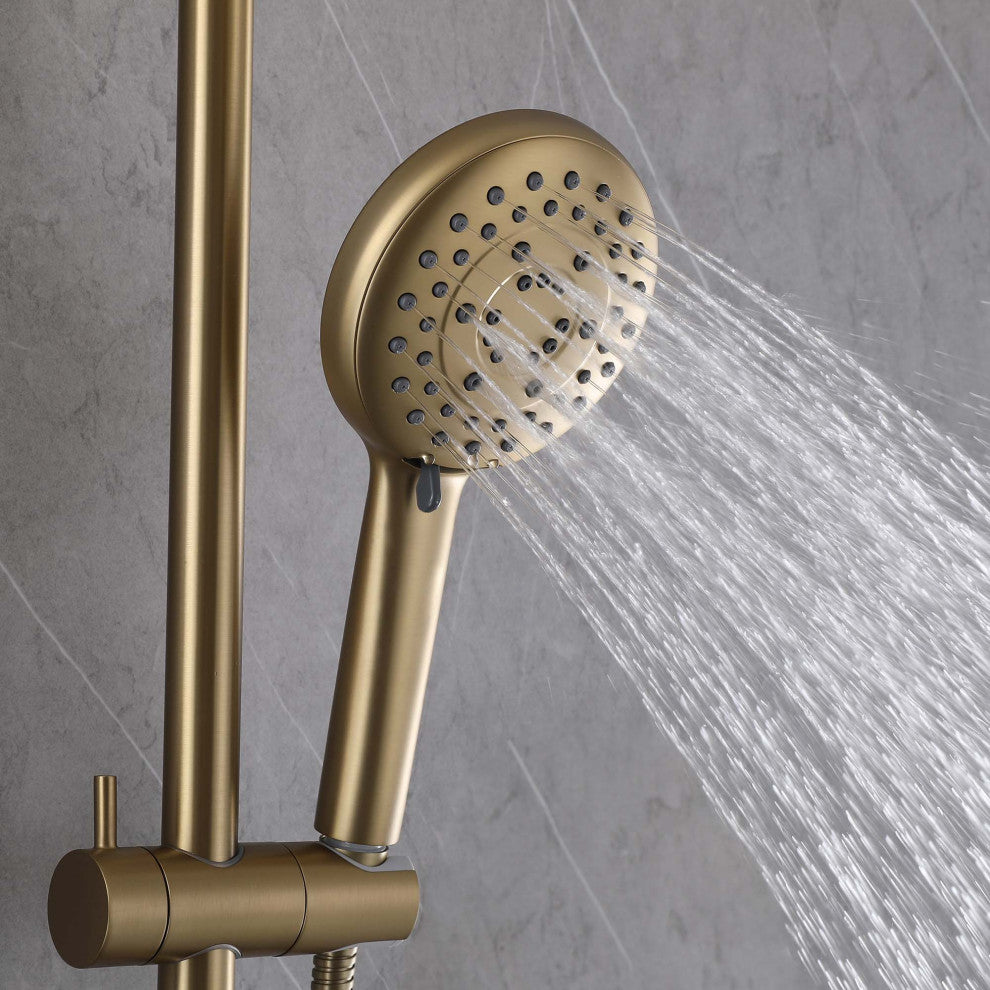 Shower System with 5 Settings Handheld Shower Head ( Not Included Rough Valves), Brushed Gold