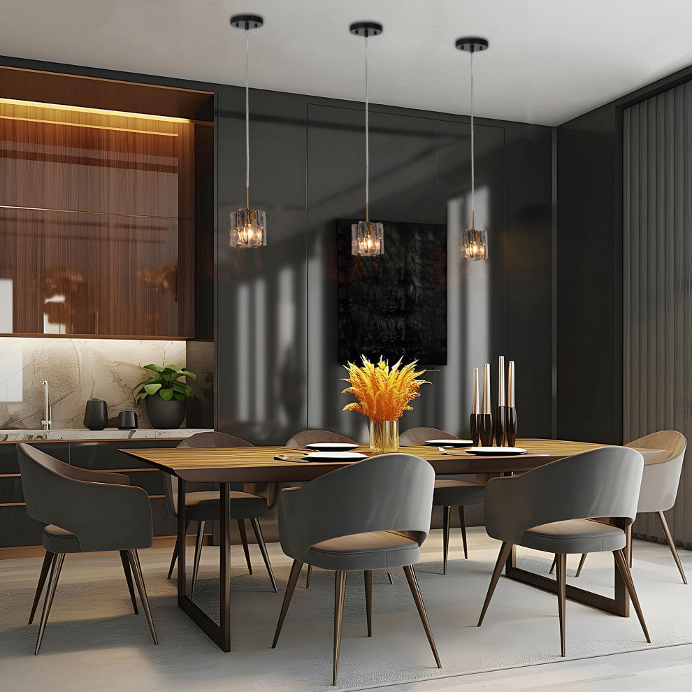 LNC Tucana Polished Gold Matte Black Modern Pendant Light, Textured Glass, 1 Light