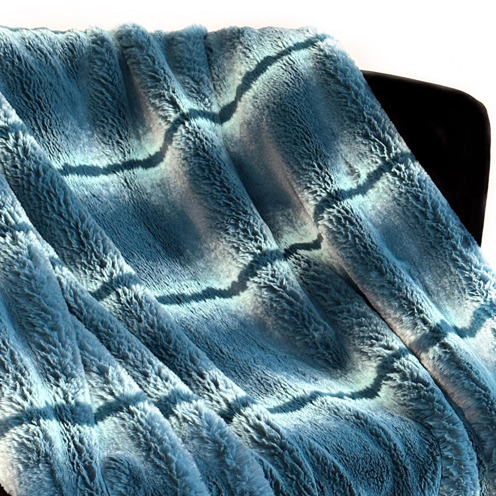 Plutus Teal Fluffy Fields Faux Fur Luxury Throw Blanket, Throw 60"W x 90"L