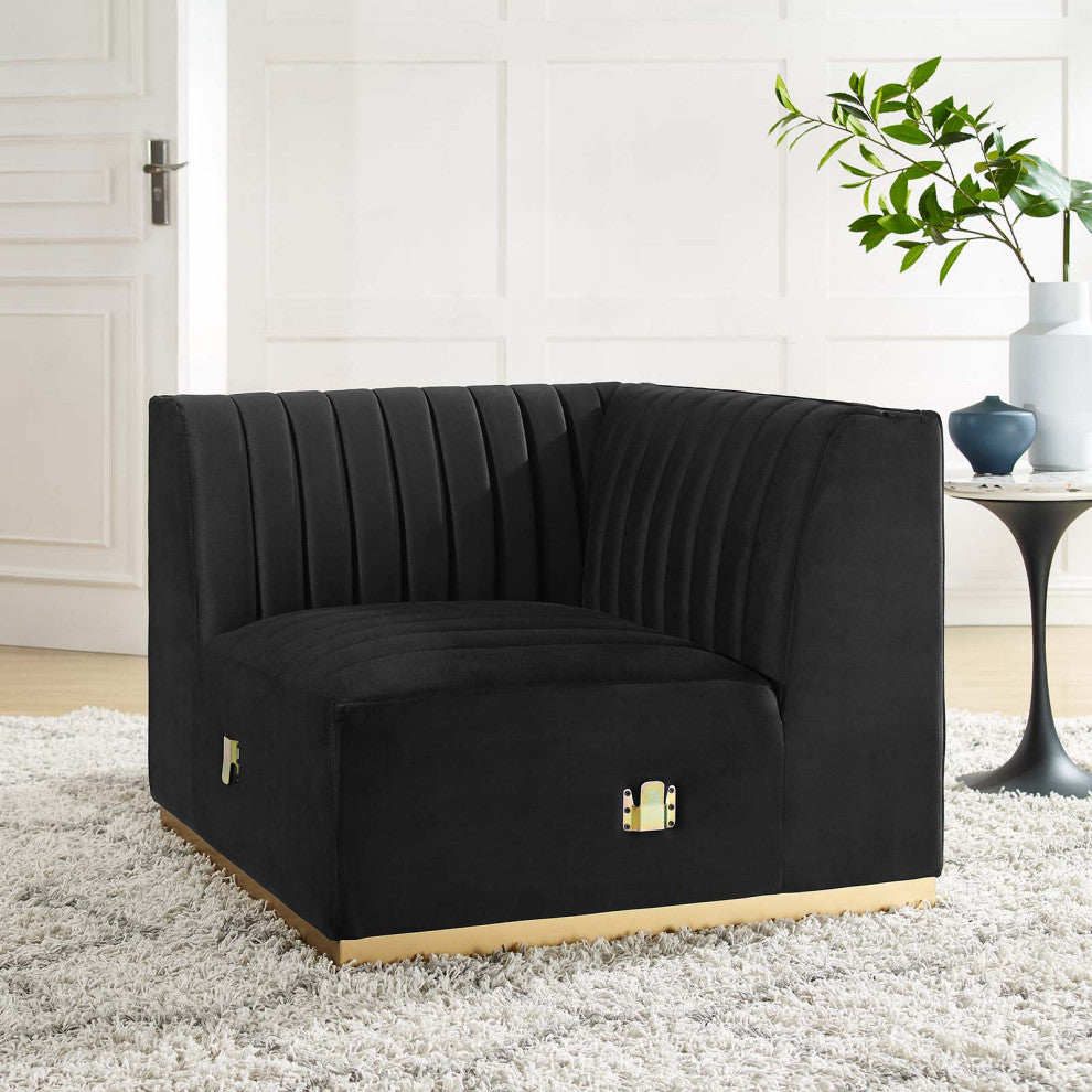 Conjure Channel Tufted Performance Velvet Left Corner Chair, Gold Black
