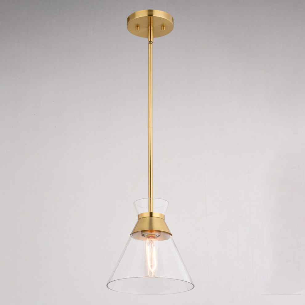 Harper 1-Light Gold Brass Mid-Century Modern Pendant Light Clear Glass